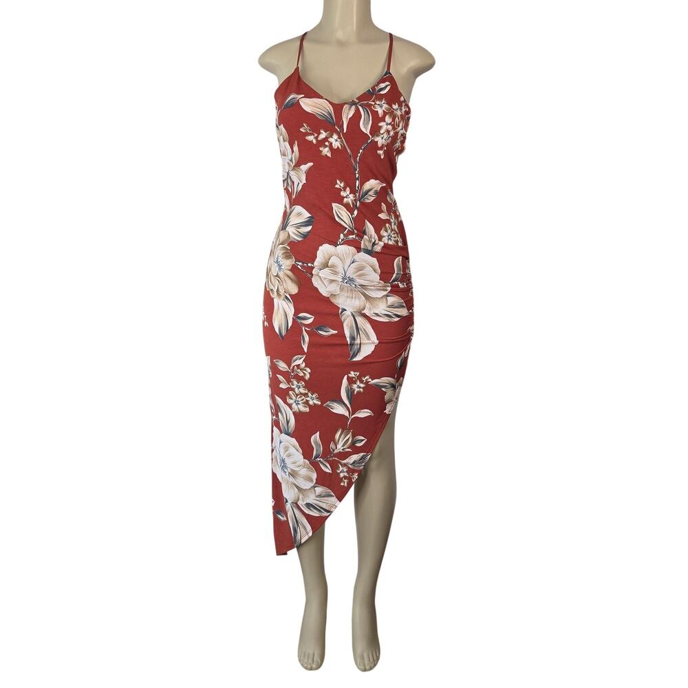 Windsor Red Floral Asymmetrical Slip Dress